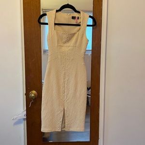 Cream python textured pencil dress